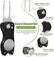Outil de réparation de divots et marqueur de balle personnalisé Klear écologique avec poignée en ABS et acier inoxydable, bouton magnétique escamotable, conception pliable
