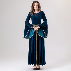 Vestido largo de estilo medieval para mujer adulta, disfraz rojo y azul para actuación en escenario - Product Image 4
