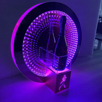 Présentoir à vin VIP en acrylique avec miroir infini LED rond pour bouteille de champagne, idéal pour les bars et les discothèques