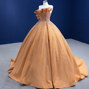 Robe de mariée princesse élégante et tendance Jancember RSM67356 pour femmes, sans manches, dorée et pailletée - Product Image 4