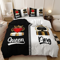 Ensemble de housse de couette en polyester avec motif personnalisé imprimé en 3D noir et rouge pour couple, reine, roi, mariage