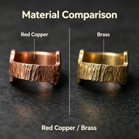 Bague en cuivre rouge et laiton forgée à la main, texture martelée et ciselée, style selle, bijou artisanal vintage unisexe pour hommes et femmes, unique
