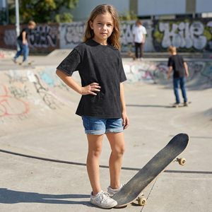 Camiseta Oversize para Niñas FOXA, Algodón, Verano, Manga Corta, Cuello Redondo, Estilo Básico Unisex para Niños, Lavado Ácido - Product Image 5