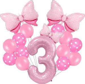 Set Decorazioni Compleanno Rosa all'Ingrosso Palloncini in Film con Fiocco Palloncini Numerati - Adatto per Feste di Bambine da 1 a 9 Anni - Product Image 1