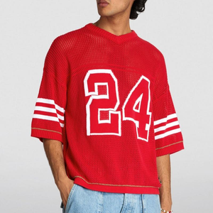 Người Đàn Ông Của Mùa Đông Ngắn Tay Áo Crew Cổ Áo Len Biểu Tượng Tùy Chỉnh Mỹ Bóng Đá Jersey Thoáng Khí Đan Lưới Chống Nhăn Odm Cung Cấp - Product Image 3