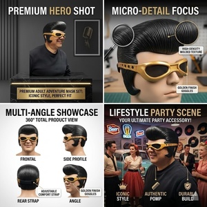 Divertida Máscara de Pompadour Retro de Estrella de Rock para Fanáticos del Fútbol 2026 con Gafas Protectoras para Fiestas y Cosplay - Product Image 4