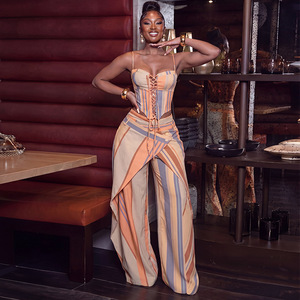 Ensemble <span class=keywords><strong>deux</strong></span> <span class=keywords><strong>pièces</strong></span> pour <span class=keywords><strong>femme</strong></span> STOCK Print, débardeur à lacets et pantalon large, tenues de créateur, tailles S-XL - Product Image 1