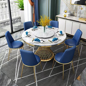Elegante Tavolo da Pranzo Rotondo Moderno e Lussuoso in Acciaio Inossidabile Dorato per Ristoranti e Hotel, Arredamento Commerciale per Sala da Pranzo - Product Image 3