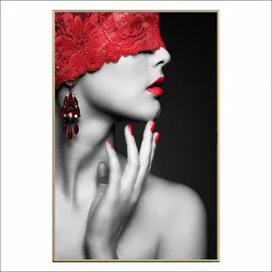 אופנה סיטונאי שפתיים אדומות אישה קיר אמנות תפאורה שמן ציור דמות מופשטת וציורי דיוקנאות