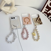 Coque de téléphone magnétique en PC effet miroir pour iPhone Duo 18 Fold, avec chaîne perlée, protection intégrale, cadeaux girly en gros