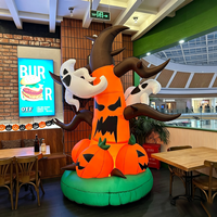 Citrouille géante gonflable d'Halloween avec fantômes et lumières LED, résistante à l'eau et au soleil, 6-8 pieds, installation facile, décoration extérieure pour fêtes et événements