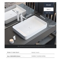 Évier de comptoir en céramique blanche, style D, 600x400mm, lavabo rectangulaire pour projet de décoration de salle de bain d'hôtel