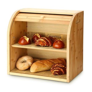 Bamboo Bread Box Double Layer Roll Top <b>Kitchen</b> Storage Natural Color Countertop Food Organizer - Product Image 5