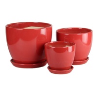 Fournisseur de jardin Lot de 3 pots de fleurs modernes en céramique de couleur blanche solide avec soucoupe