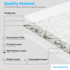 Piastrelle Decorative Floreali Moderne in <span class=keywords><strong>PVC</strong></span> Autoadesive, Impermeabili, Adesivi Murali <span class=keywords><strong>per</strong></span> Cucina, <span class=keywords><strong>Bagno</strong></span>, Camera da Letto - Product Image 3