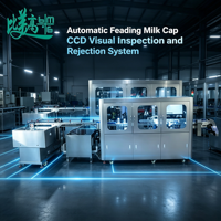 Machine d'inspection visuelle CCD à alimentation automatique pour la détection de la contamination, des rayures, des défauts de longueur et des éclats optiques sur les capsules de lait