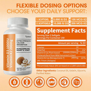 Suplementos Nutricionales para Adultos OEM/ODM, Apoyo para la Salud de Huesos, Corazón y Articulaciones, Vitamina D3 K2 en Cápsulas Blandas, Dosis Personalizable, Bajo en Azúcar - Product Image 6