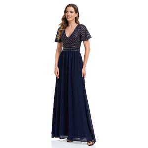 Robe de soirée décontractée en mousseline de soie à manches courtes et col en V, coupe trapèze, grande taille, pour femme - Nouvelle collection en gros - Product Image 4