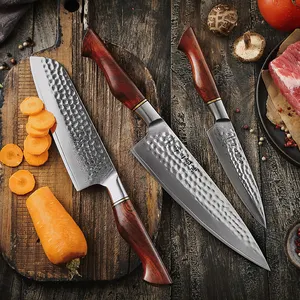3 adet 73 katmanlar şam toz çelik profesyonel şam bıçak mutfak bıçağı seti
