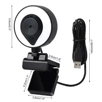 Webcam portable Full HD 1080P 2K 4K USB avec autofocus pour PC portable, diffusion en direct, microphone flexible avec lumière