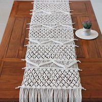 Chemin de table en lin fait main en macramé, décoration de table bohème pour mariage, couverture et nappe