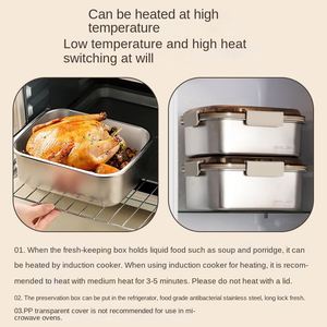 Stainless Steel Food Grade Sealed Preservation Box <b>Refrigerator</b> Storage Microwave Lunch Box Freezing Portable - Product Image 4