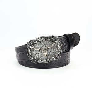 Ceintures en cuir usinées classiques durables personnalisées en usine <span class=keywords><strong>ceinture</strong></span> de vache occidentale vintage <span class=keywords><strong>noire</strong></span> à la mode avec grande <span class=keywords><strong>boucle</strong></span> - Product Image 1