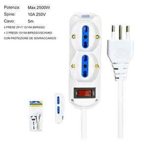 Multiprise 6 prises avec 4 prises 10A/16A et 2 prises Schuko, rallonge de 5m, 6 prises dont 1 prise 10A avec interrupteur - Product Image 3