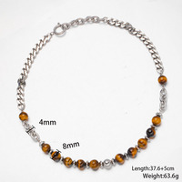 Colliers Mlluki rétro en acier inoxydable avec chaîne et perles en œil de tigre, style hip-hop, cadeau pour hommes, femmes et couples