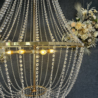 Lustre de mariage, lampe de plafond de mariage, rideau de perles en acrylique et cristal, lampe suspendue dorée, luminaire décoratif pour mariage