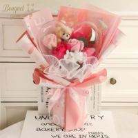 Hadiah Ulang Tahun Hari Valentine Boneka Beruang Teddy Lembut Realistis Buatan Tangan Bunga Sabun Bunga Buatan Akrilik Berbentuk Hati