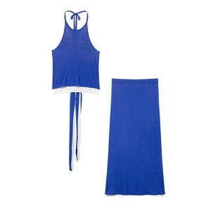 2025 été femmes taille haute cou dos nu haut Double couche <span class=keywords><strong>jupe</strong></span> costume avec Double couture ornement combinaison <span class=keywords><strong>combishort</strong></span> - Product Image 1