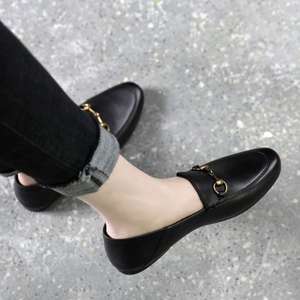 Women's Spring New Versatile <strong>Flat</strong> One-foot slippers British Style Soft Leather Horsebit Buckle Four-season Small Leather s - Product Image 2