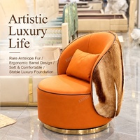 Fauteuil d'appoint de luxe moderne en cuir microfibre et fourrure d'antilope, fabriqué à la main en Italie, pour salon et mobilier de maison