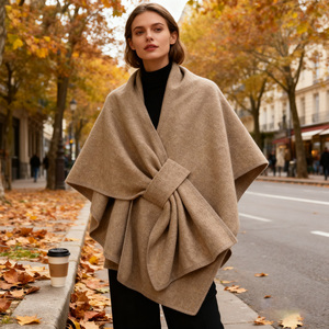 Women Knitted <strong>Wool</strong> Cardigan Coat Ladies Elegant Loose Cape Shawl Solid Color Half Sleeve Poncho Women's Warm Shawl <strong>Wrap</strong> - Product Image 1