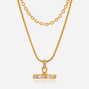 T-Shaped Titanium Steel Necklace Double Layered Geometric Pendant Gold Chain For Women Fashion Jewelry Gift - Product Image 1