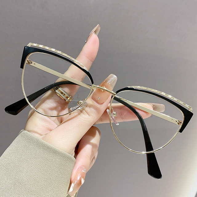 Fashionable New Cat-Eye Rimless Half-Frame Metal Hollow-Out European American Style Eyeglass Frame Cross-Border Internet