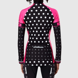 Mens Women Customized Printed Slim Fit <b>Stand</b> Collar Polka Dot Long Sleeve Sublimation <b>Cycling</b> Jersey for Road & Mountain Bikes - Product Image 2