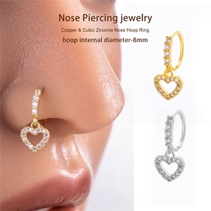 Showfay Anneau de <span class=keywords><strong>nez</strong></span> en alliage de cuivre plaqué or 18 carats avec zircone cubique, pendentif cœur creux, pour mariage et fiançailles - Product Image 2