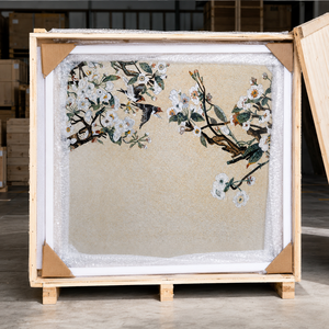 Mosaico in Pietra Fatto a Mano Personalizzato, Murale con Fiori e Uccelli, Piastrelle a Mosaico per Decorazione Murale, Pannello in Mosaico di Marmo - Product Image 6