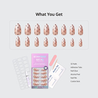 BTARTBOX Faux Ongles Courts Amande 32 Pièces, Gel Souple de Haute Qualité, Marron Automnal, Faits à la Main, Kit d'Ongles à Presser avec Colle, Vente en Gros