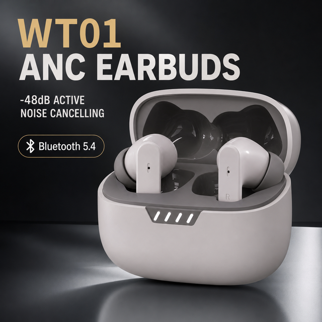 2026 WT01 In-Ear ANC Earbuds -48dB Noise Cancelling 5.4 Dual Mic ENC Hi-Fi Panoramic Lossless Sound LED Long Battery