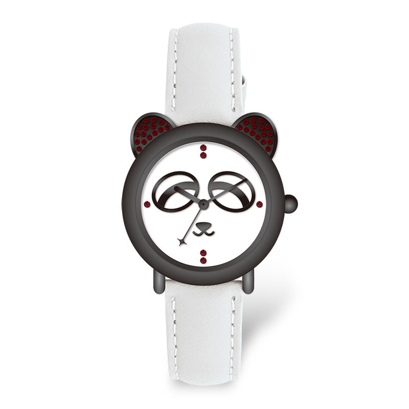 Cartoon Pu Leather Strap Student Creative Cute Funny Panda Style Unisex Watch for Children Girls and Boys