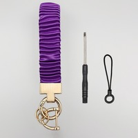Porte-clés de poignet en satin de soie de luxe avec accessoires métalliques dorés pour femmes, pour clés de voiture et breloques de sac