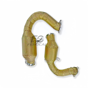 Downpipe ad Alto Flusso per <span class=keywords><strong>Porsche</strong></span> Macan <span class=keywords><strong>Turbo</strong></span> <span class=keywords><strong>S</strong></span> 3.0T 3.6T 2014-2018, Tubi di Scarico con Convertitore Catalitico e Isolamento in Oro - Product Image 6