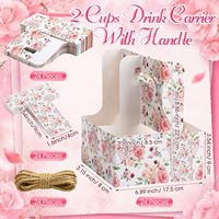 Tempat Hadiah Bunga Desain Floral Lipat dan Dapat Dirakit, Pembawa 2 Cangkir Minuman dengan Pegangan Mudah Dibawa untuk Pernikahan, Pesta, dan Hadiah
