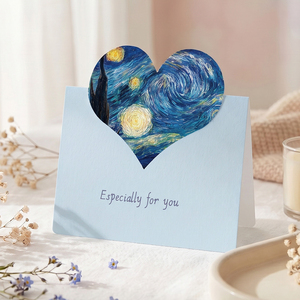 Biglietto d'auguri 3D a tema Cuore in stile pittura a olio, stampato a quattro colori, con Piccolo Principe, Notte Stellata, Fiori di Ciliegio e Montagna - Product Image 2