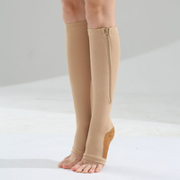 Bas de compression personnalisés grande taille avec fermeture éclair pour mollets, bas de compression cuisse pour infirmières en surpoids 20-30 mmHg, à bout ouvert