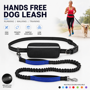 Laisse pour chien mains libres en gros, double amortisseur, bungee détachable, pochette zippée, réfléchissante, en nylon durable pour la course à pied - Product Image 1