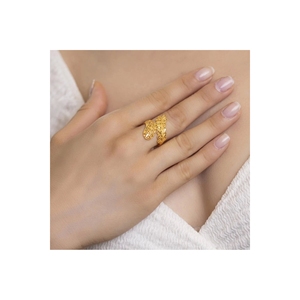 Anillo de Oro de 22 Quilates (3019) con Patrón Geométrico, Diamante Corte Esmeralda, Estilo Romántico, Bañado en Rodio, Brillante, para Regalo - Product Image 1